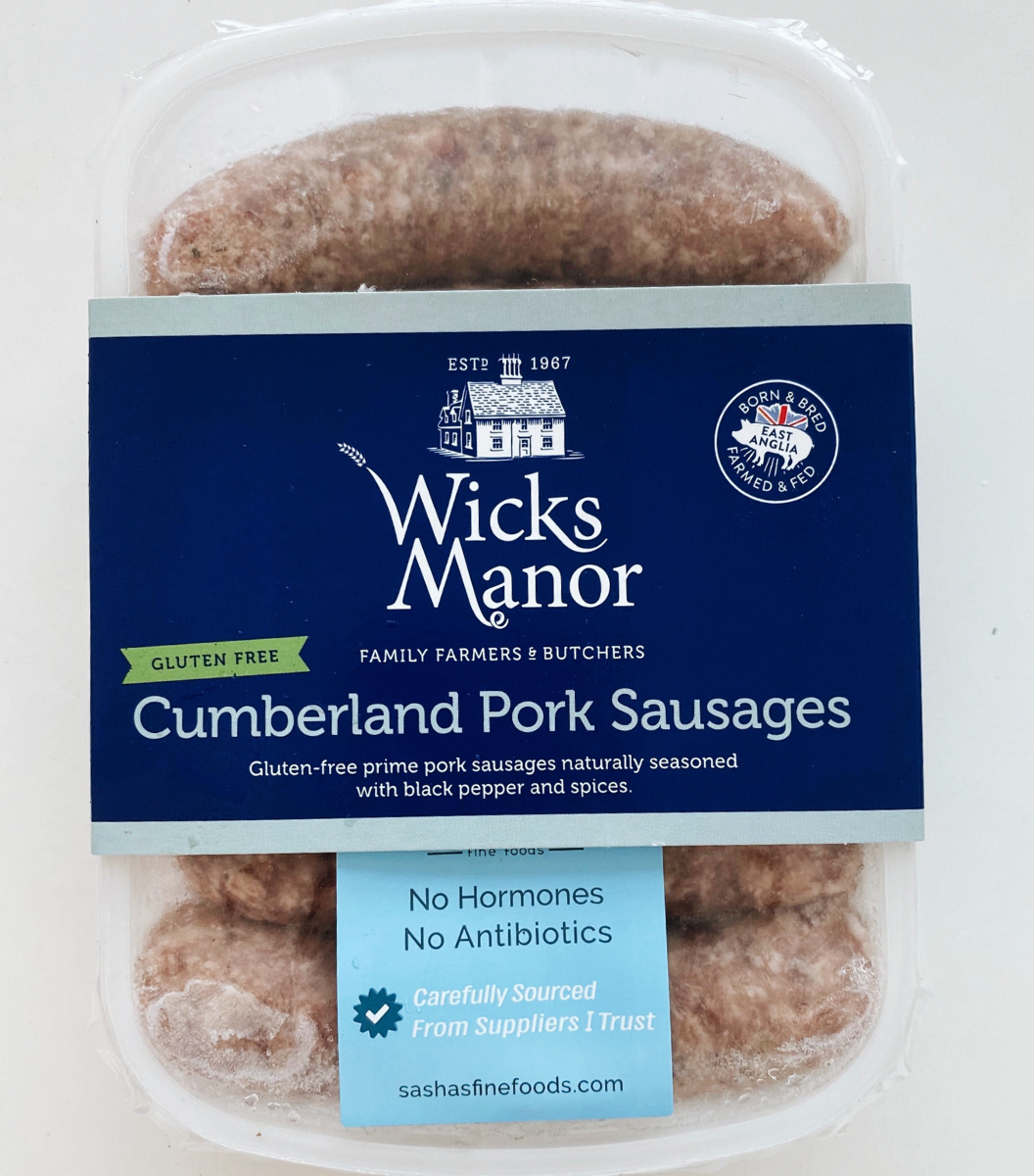 Pack of 6 frozen Wicks Manor Pork Sausages | Sasha's Fine Foods Online Grocery Store in Singapore 