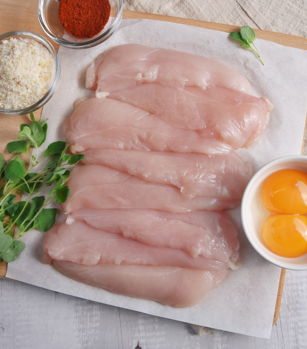 Perfect cut Fox River Australian Free-Range Chicken Tenderloin with eggs and spices by side