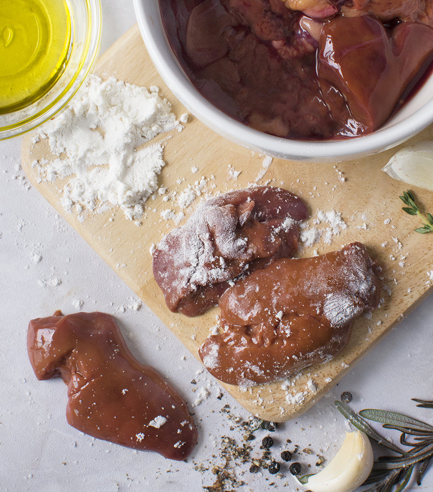 Fresh chicken livers with some flour from Sasha's Fine Foods